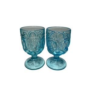 Vintage L.E. Smith Moon & Stars Light blue Goblets (set of 2) 6"